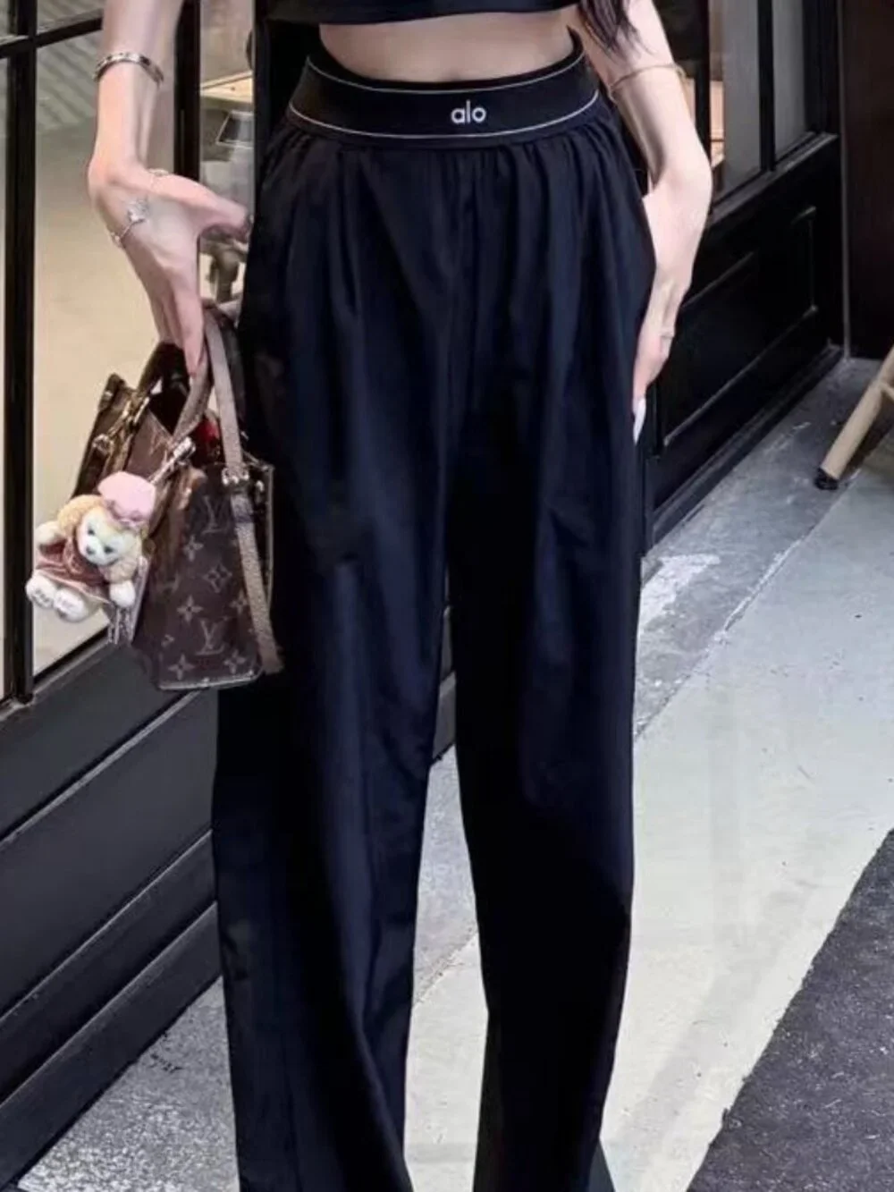 ALO Yoga 😊 Women's Black  High Waist Straight Leg Suit Up Pants 🖤 NWT(30-inch) - Picture 7 of 9